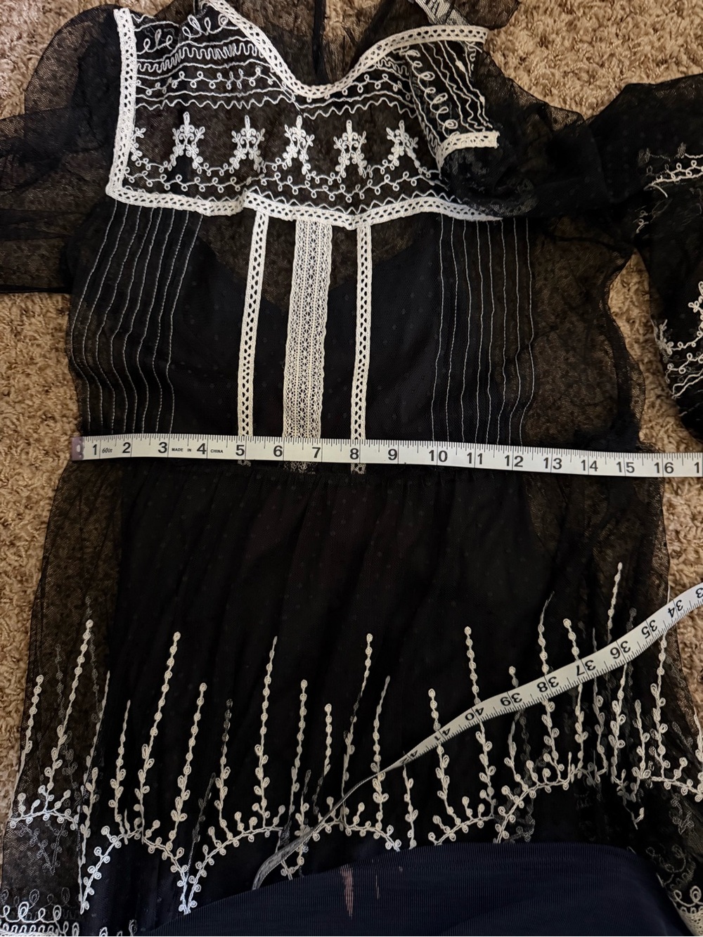 Zara Trinny Black Lace Sheer Tulle XS Embroidered Gothic Boho Maxi Whimsigoth‎ - Picture 12 of 12